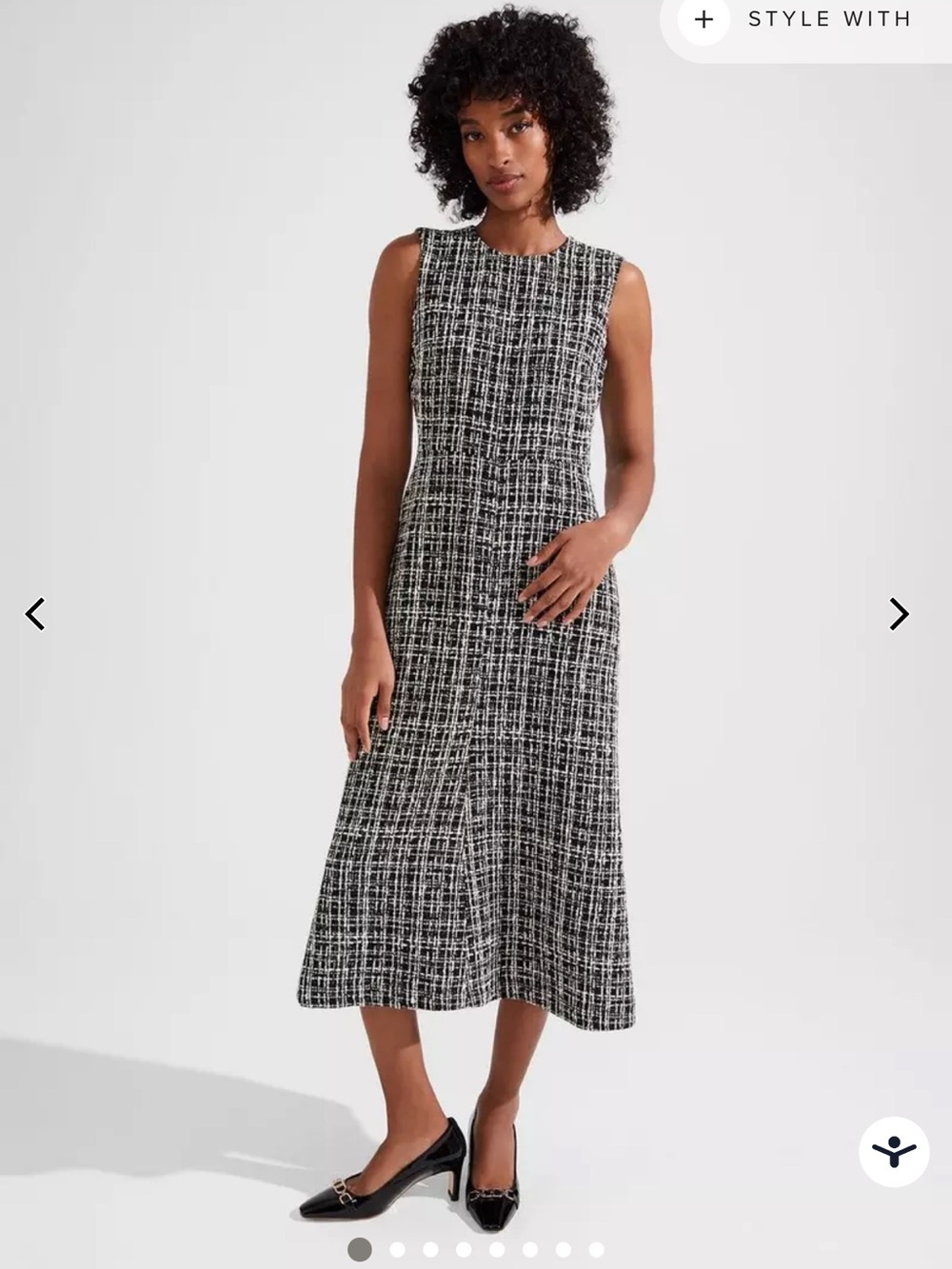 HOBBS London Adelaide Tweed Black/White Midi Sleeveless Quiet Luxury Dress, 6